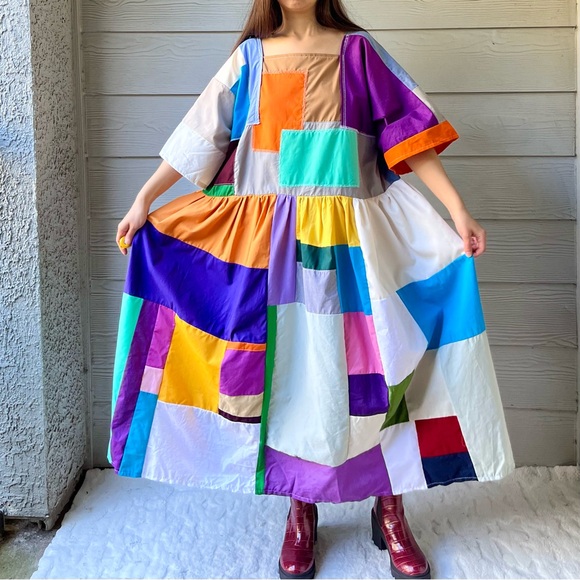 Handmade Quilted Patchwork Colorblock Dress SKU 10184 - Picture 6 of 16